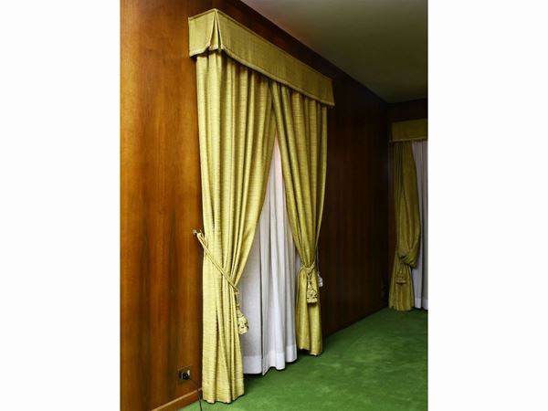 Curtains in mustard-colored boucle fabric