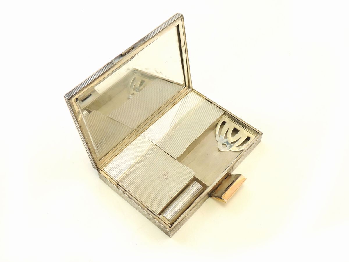 Trousse Portatrucchi in Argento Vermeil con Gemme Rosse