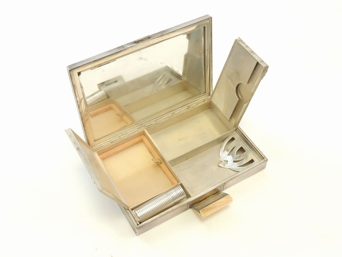Trousse Portatrucchi in Argento Vermeil con Gemme Rosse