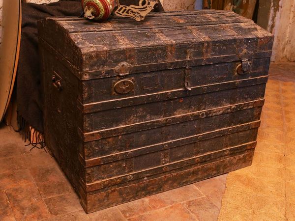 Large wooden travel trunk