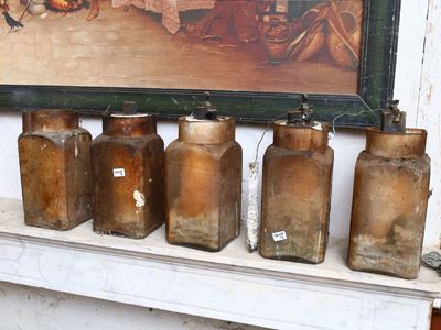 Sei Lampade a Carburo in Vetro