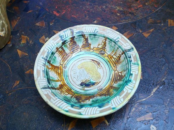Engobed and glazed terracotta bowl