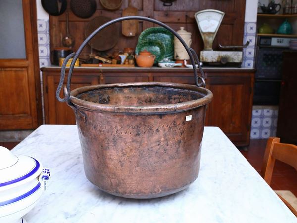Large hand-forged copper cauldron