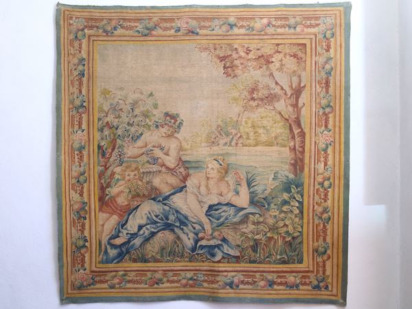 Tapestry painted in "succo d'erba" tecnique