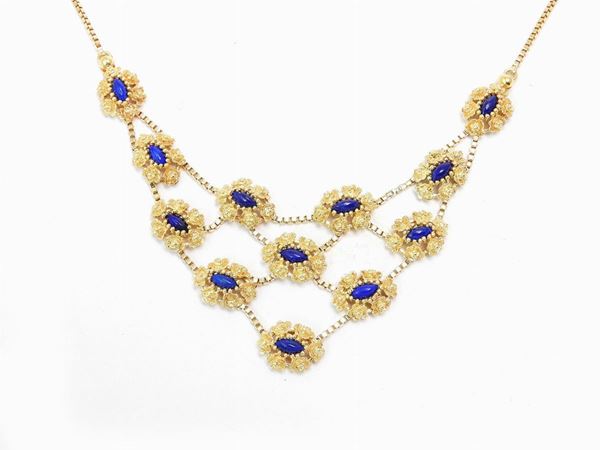 Yellow gold necklace with lapislazzuli