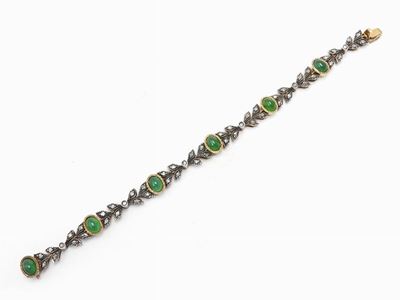 Bracciale in Oro Giallo e Argento con Diamanti e Giade