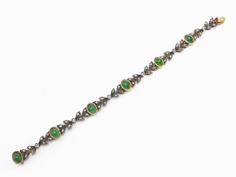 Bracciale in Oro Giallo e Argento con Diamanti e Giade