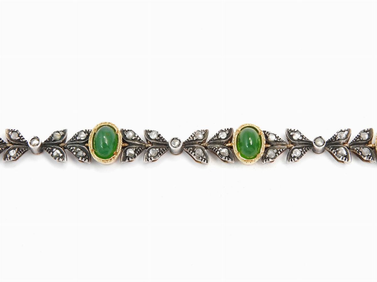 Bracciale in Oro Giallo e Argento con Diamanti e Giade