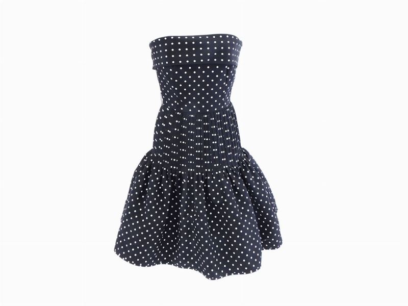 Abito da Cocktail in Seta Nera a Pois Bianchi, Valentino