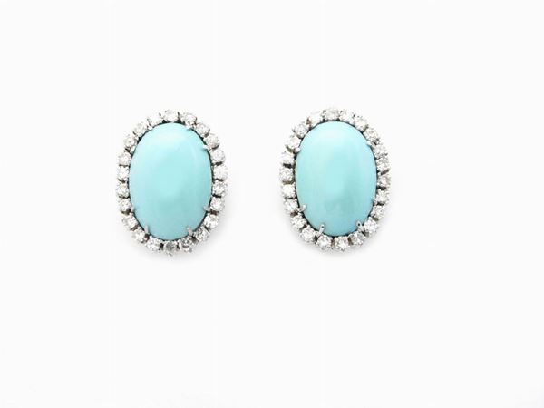 White gold earrings with diamonds and turquoises  - Auction Jewels and Watches - Maison Bibelot - Casa d'Aste Firenze - Milano
