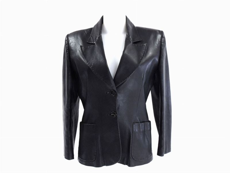 Giacca in Pelle Nera, Yves Saint Laurent