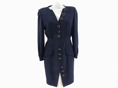 Abito in Viscosa Blu, Lino e Seta Avorio, Valentino