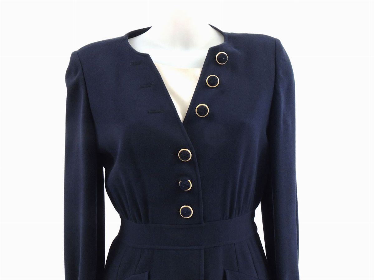Abito in Viscosa Blu, Lino e Seta Avorio, Valentino