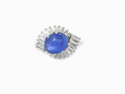 Anello in Platino con Diamanti e Zaffiro Birmano
