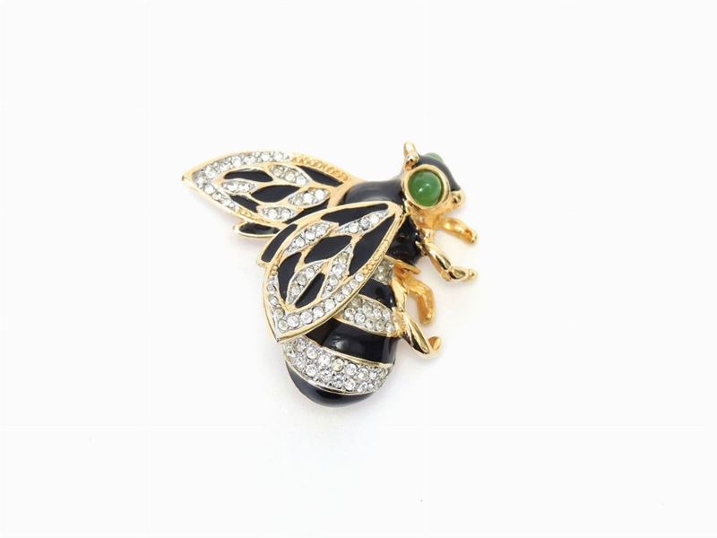 Spilla Animalier in Metallo Dorato, Smalto e Strass Kenneth Jay Lane