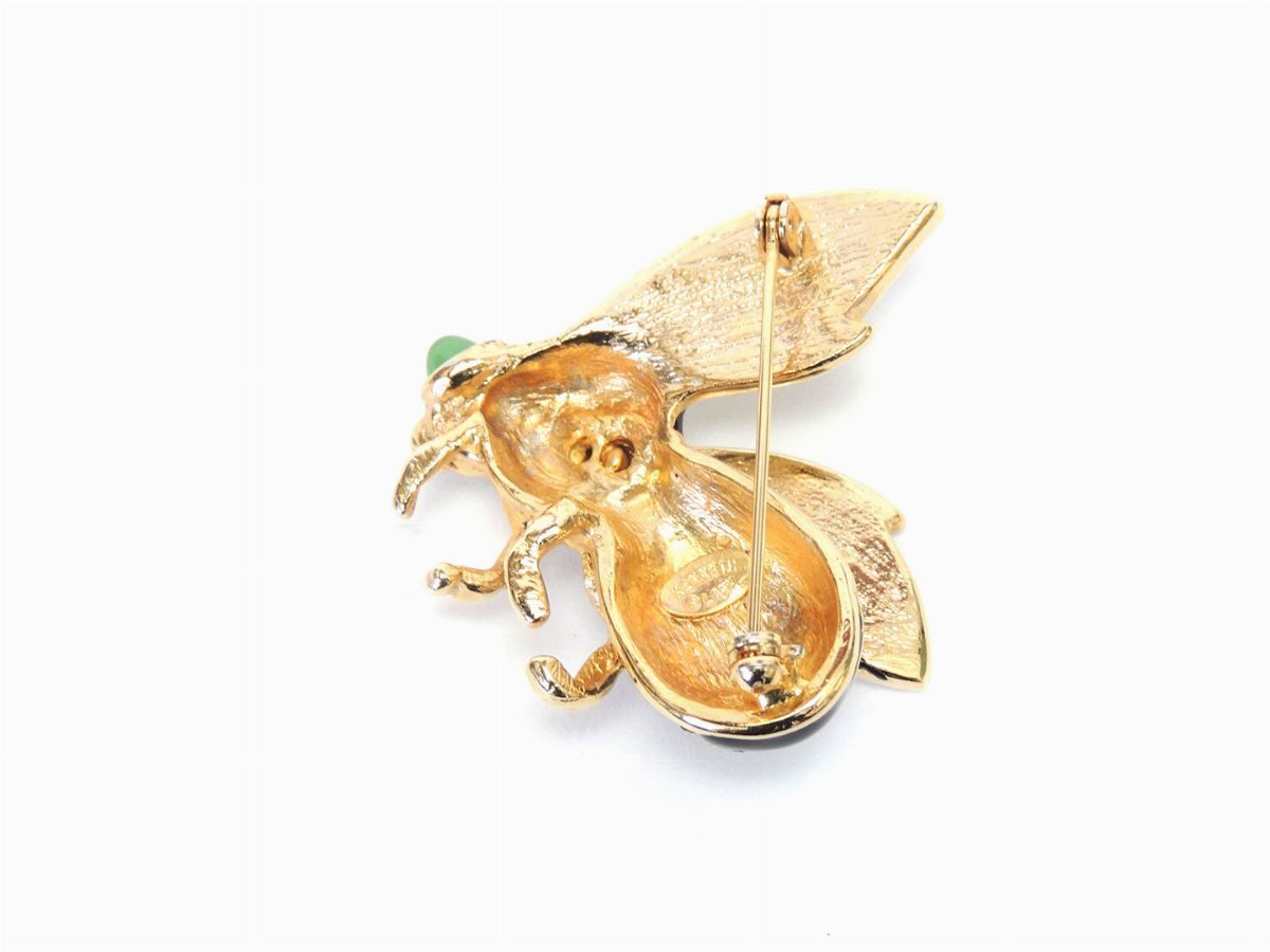 Spilla Animalier in Metallo Dorato, Smalto e Strass Kenneth Jay Lane
