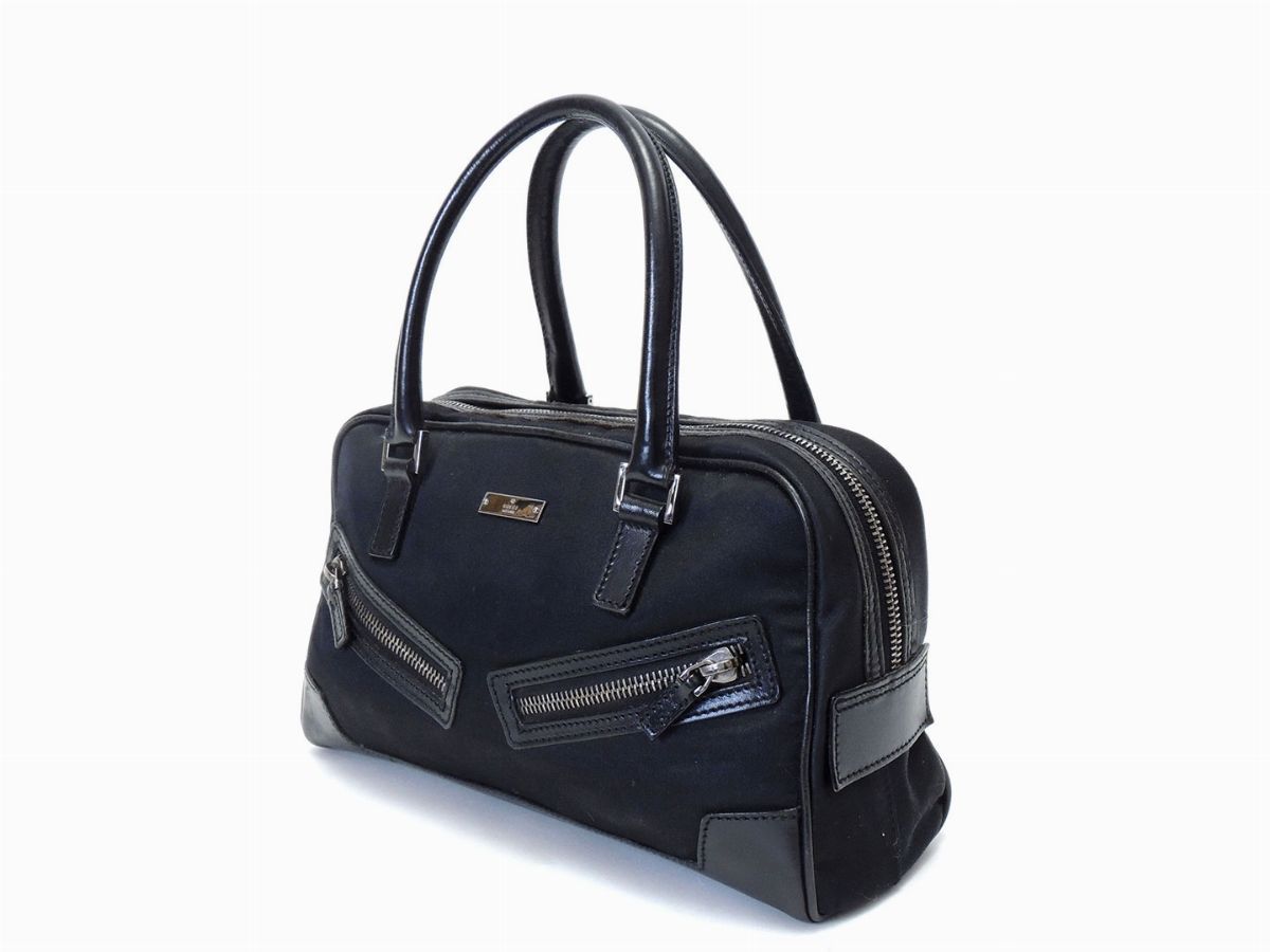 Borsa a Mano in Pelle e Raso Nero, Gucci