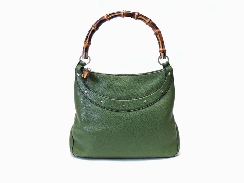 Borsa Bamboo a Mano in Pelle Verde, Gucci