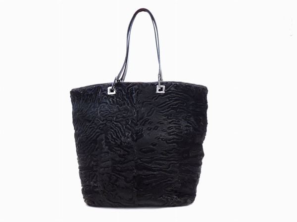 Black astrakhan and leather shoulder bag, Gucci