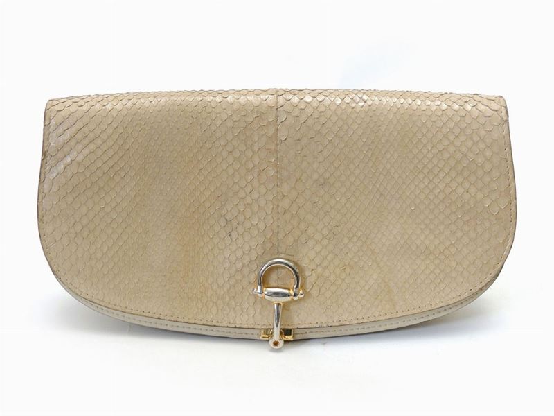 Clutch in Pitone Color Crema, Gucci