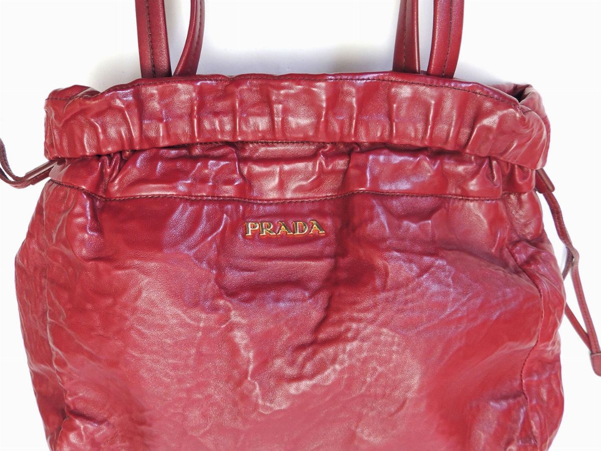 Borsa Spalla in Pelle Bordeaux, Prada