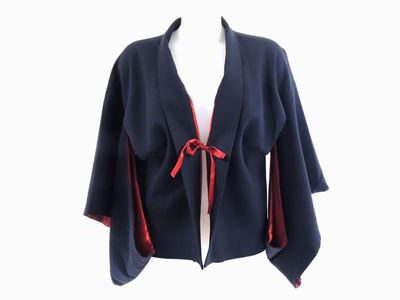 Giacca in Lana Blu e Seta Rossa
