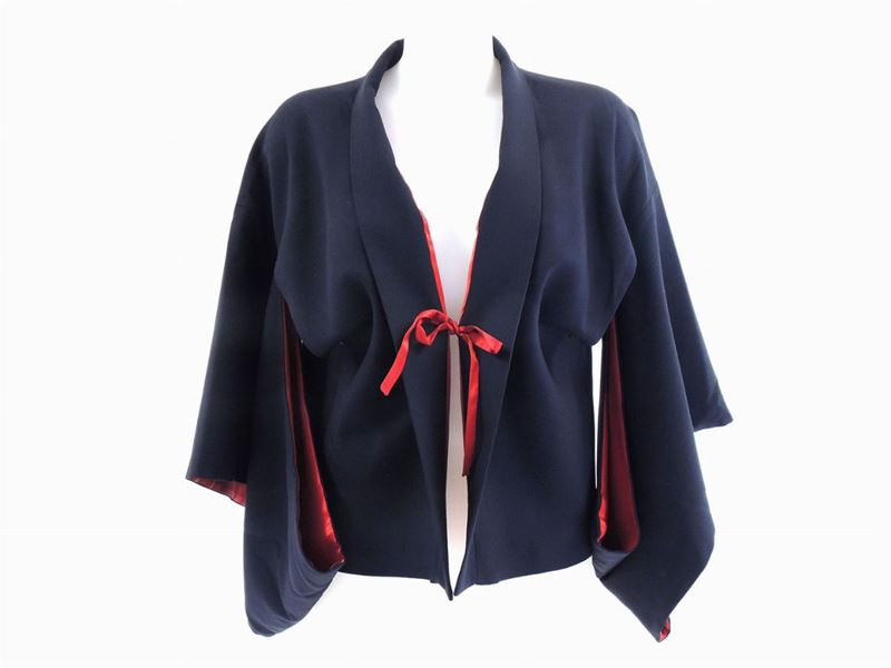 Giacca in Lana Blu e Seta Rossa