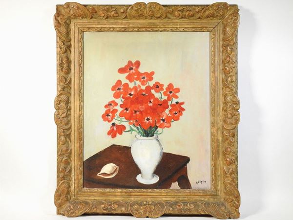 Guido Peyron - Vaso di fiori e conchiglia