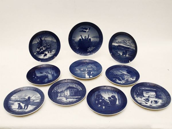 Set of ten commemorative porcelain plates, Royal Copenhagen