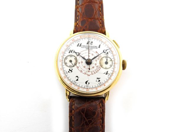 Yellow gold Nicolet Watch single-button gentlemen wrist chronograph