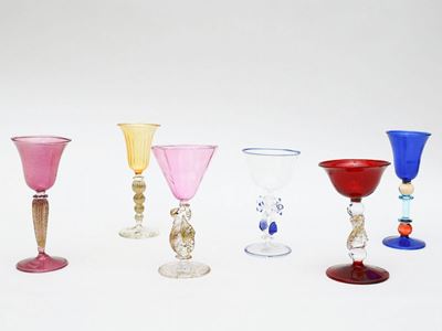 Sei Bicchieri da Liquore in Vetro Soffiato di Murano