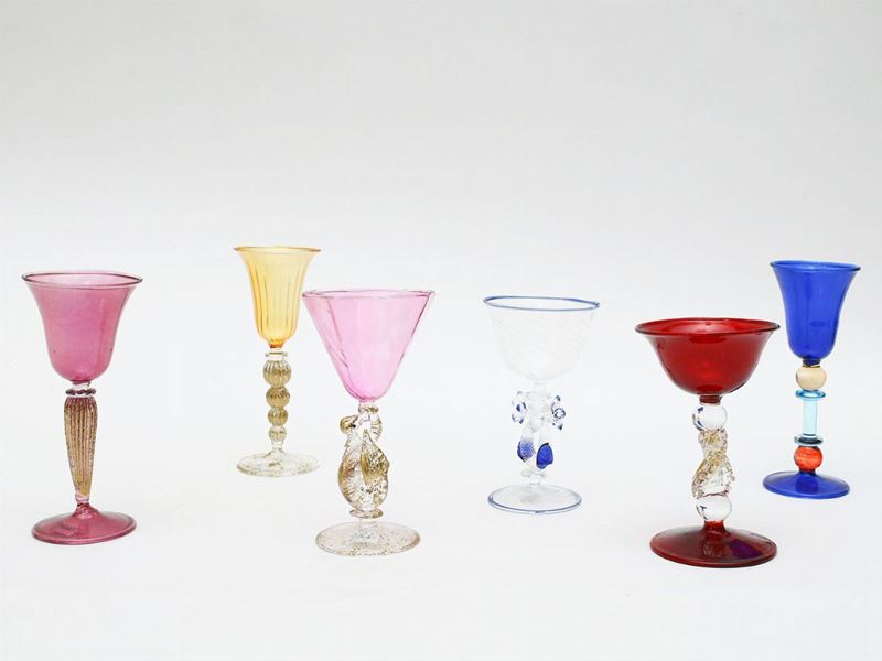 Sei Bicchieri da Liquore in Vetro Soffiato di Murano
