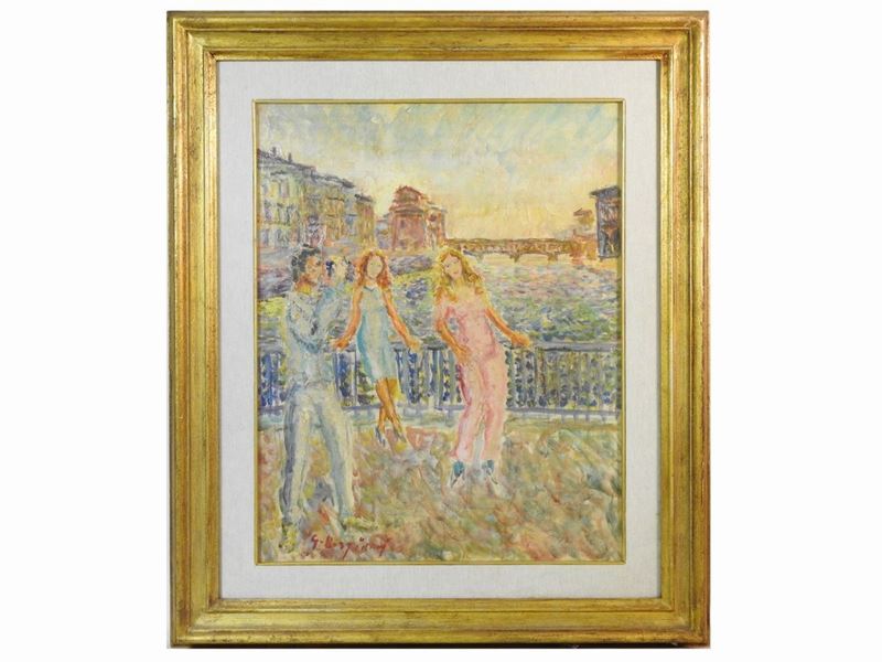 Guido Borgianni - Scorcio di Firenze con Figure