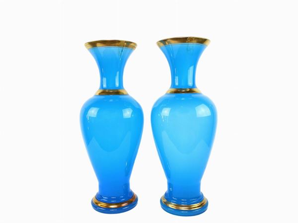 Pair of lamp bases in light blue Cenedese opal  (Murano, 1950s / 1960s)  - Auction The Muccia Breda Collection in Villa Donà -  Borbiago of Mira (Venice) - Maison Bibelot - Casa d'Aste Firenze - Milano
