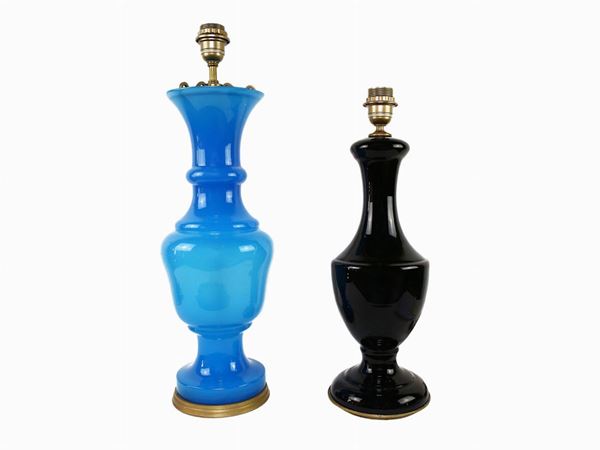 Two table lamps in turquoise and blue opal