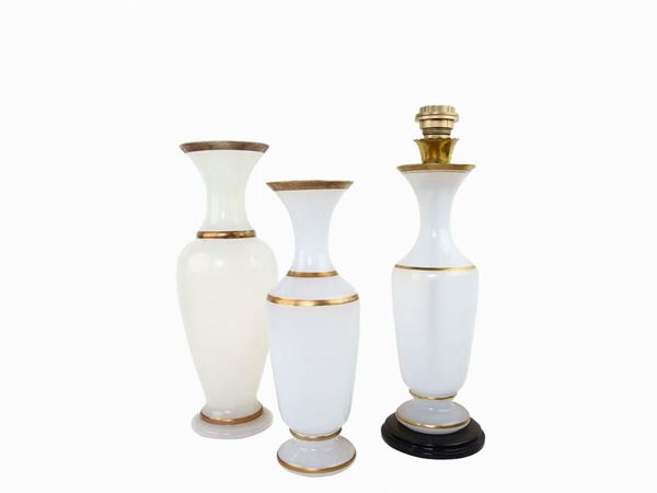 Three table lamps in white opal