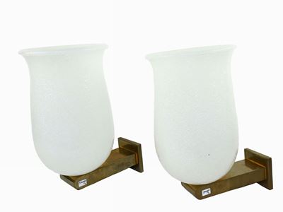Coppia di Appliques in Vetro Pulegoso e Ottone