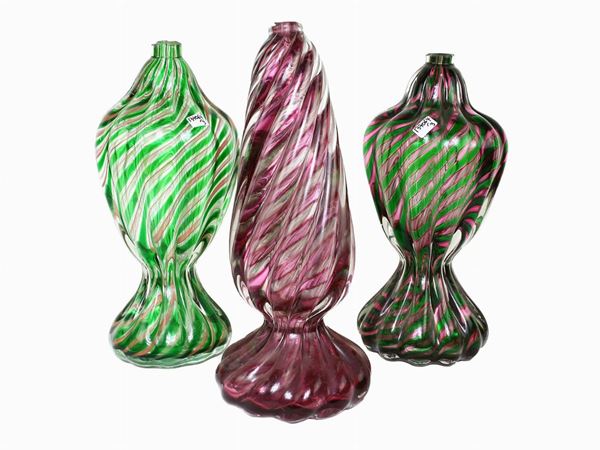 Three bases for table lamps in torchon blown glass