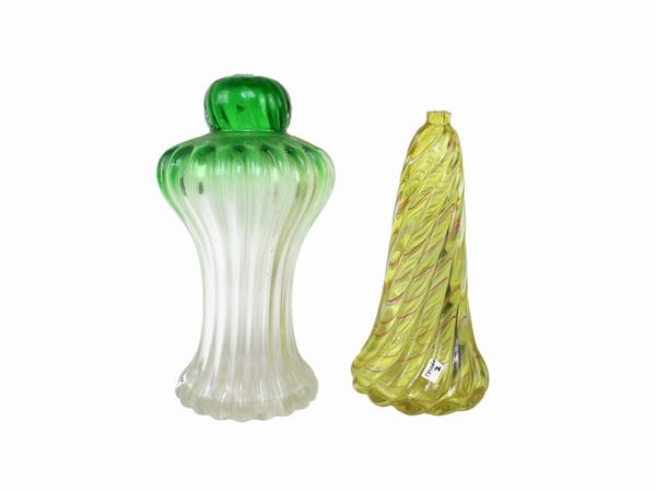 Two ree table lamps in blown glass