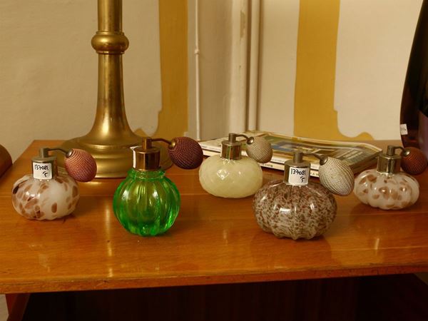 Collection of five glass perfume sprayers