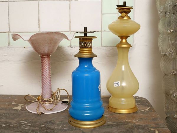 Three glass table lamps