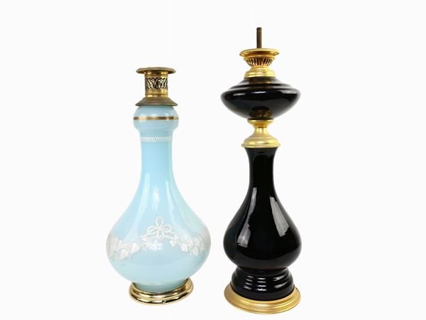 Two large table lamps in opaline glass