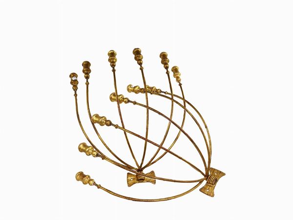 Pair of large basket appliques in gilded iron