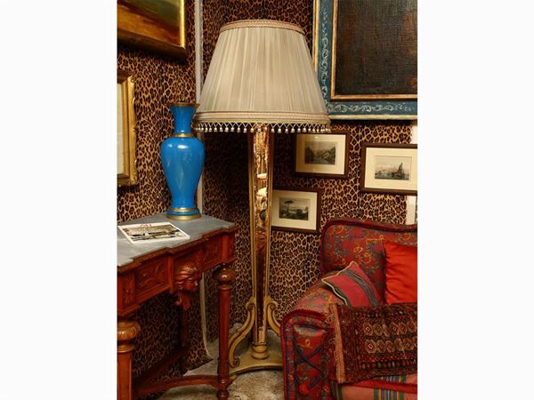Base for floor lamp in lacquered wood and mirror