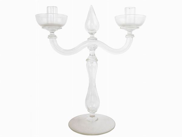 Colorless blown glass candlestick