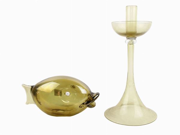 Lot of smoked blown glass objects