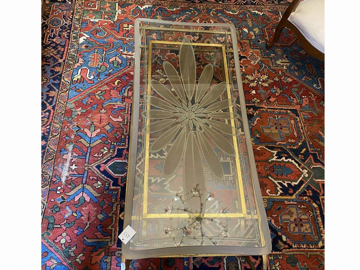 Tavolino Basso da Centro in Metallo Dorato e Cristallo