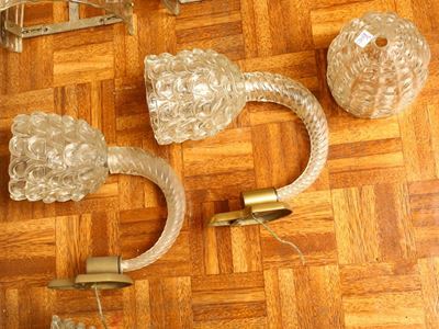 Coppia di Appliques in Vetro Soffiato Incolore Barovier