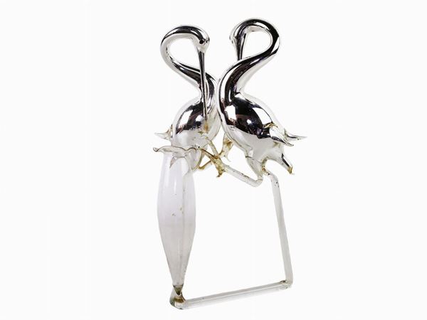 Solifleur in blown glass with silver and colorless lamps