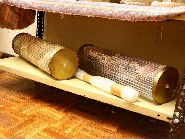Pair of cylinder wall lights in colorless glass rods